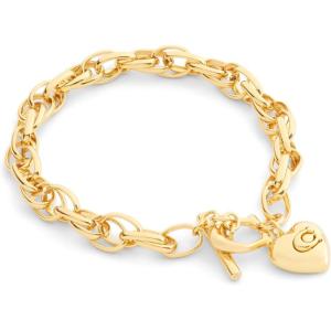 imageCOACH Jewelry Womens Signature Heart Charm Interlocking Link Bracelet