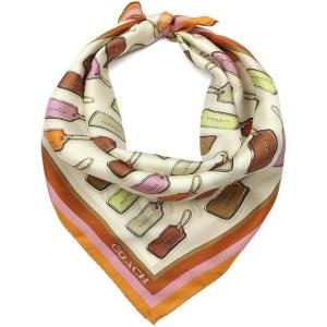 imageCOACH womens Leather Hang Tag Printed Silk BandanaHoney BrownMulti