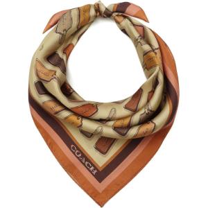 imageCOACH womens Leather Hang Tag Printed Silk BandanaTan Multi