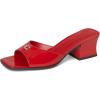 image:imageCOACH womens Sculpted C Leather Block Heel SandalsBlackCrimson TintGreen Glow