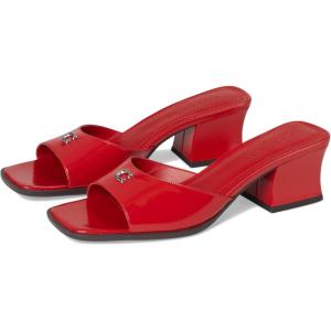 image:imageCOACH womens Sculpted C Leather Block Heel SandalsBlackCrimson TintGreen Glow