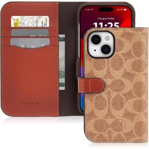 image:imageCoach Leather Slim Wrap iPhone 15  iPhone 14  iPhone 13 Case  Wireless Charging Compatible  Signature BlackTan Wallet
